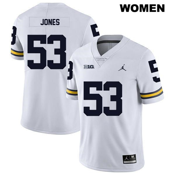 Women's NCAA Michigan Wolverines Trente Jones #53 White Jordan Brand Authentic Stitched Legend Football College Jersey UT25C48AM